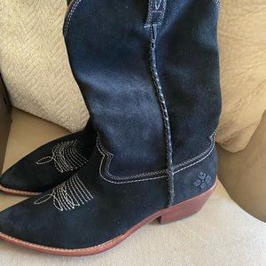 Patricia Nash Black Suede Cowboy Boots